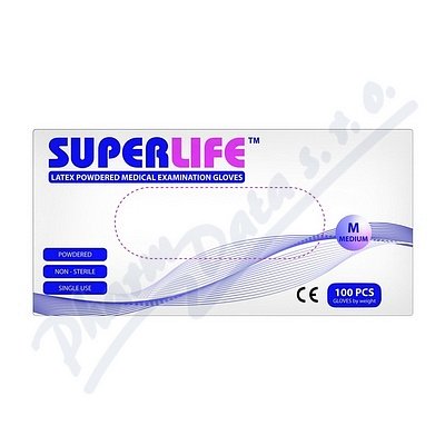 Rukavice vyšetřovací SUPERLIFE Latex pudr M 100ks - II.jakost