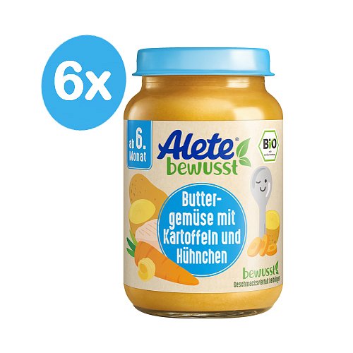 Alete BIO Příkrm mrkev s bramborem a kuřecím masem 6m+ 6x190 g