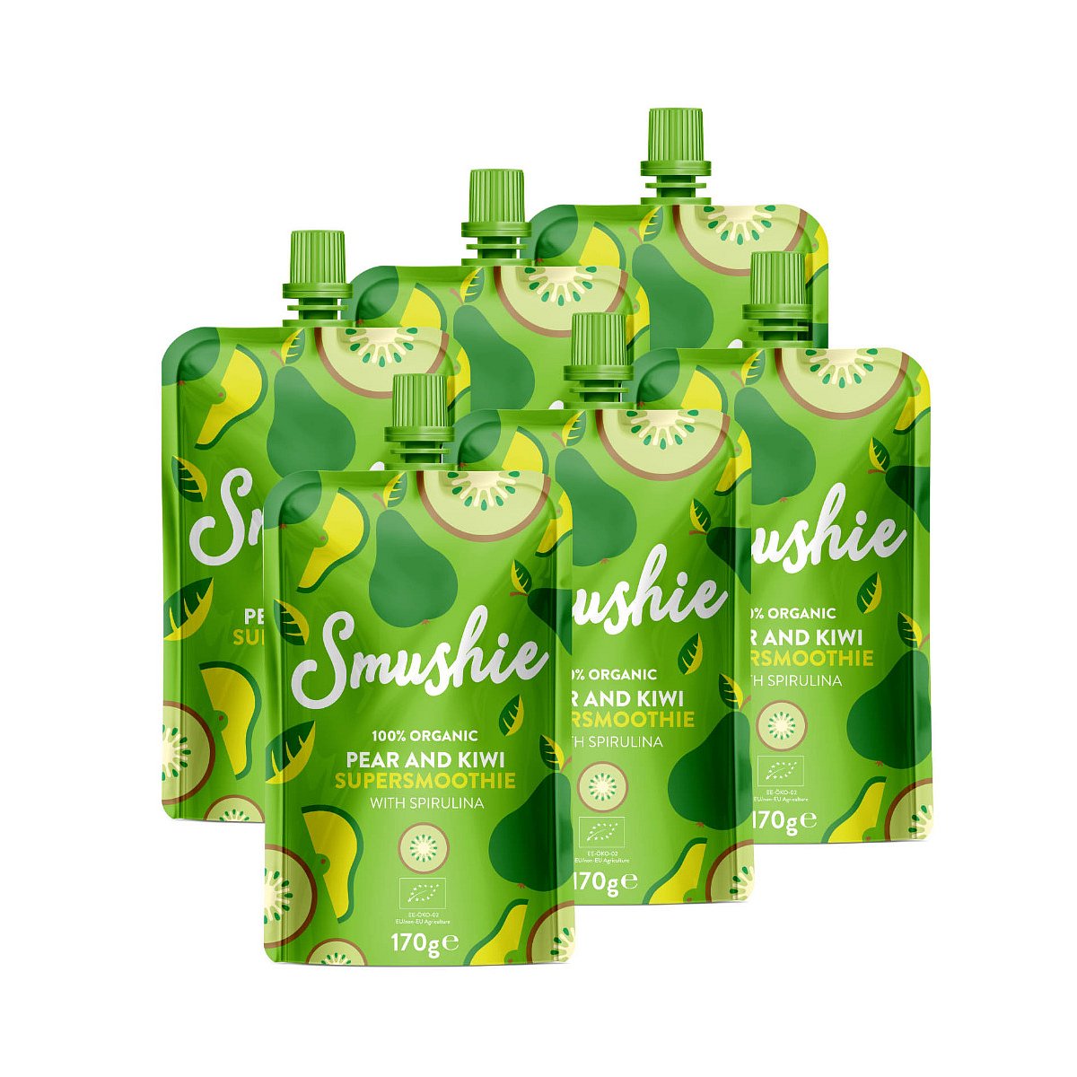 SALVEST Smushie BIO Ovocné smoothie s hruškou, kiwi a spirulinou 6x170 g