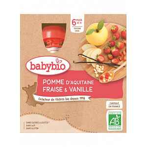 BABYBIO jablko s jahodami a vanilkou 4x90g