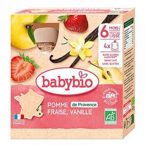 BABYBIO jablko s jahodami a vanilkou 4x90g