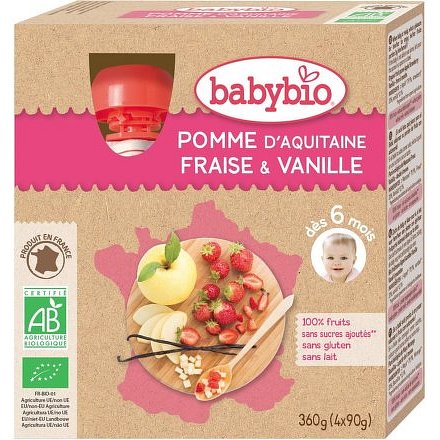 BABYBIO jablko s jahodami a vanilkou 4x90g