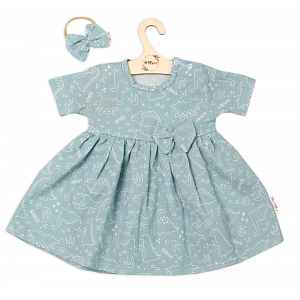 Baby Nellys Mušelínové šatičky + čelenka 2-dílná sada Dino,  mátové vel.  80