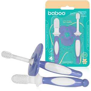 Baboo Toothbrush Set sada zubní péče pro miminka Blue Haze, 6m+ 3 ks