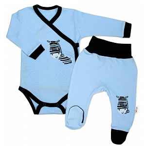 Baby Nellys 2-dílná sada body dl. rukáv + polodupačky, modrá - Zebra vel.  74