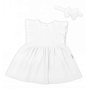 Baby Nellys 2-dílná sada mušelínové šatičky + čelenka, bílé vel. 86