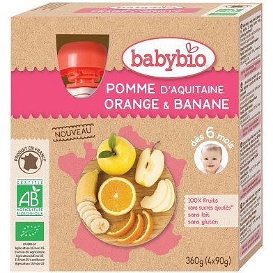 BABYBIO jablko pomeranč banán 4x90g