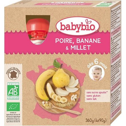 BABYBIO hruška s banánem a prosem 4x90g