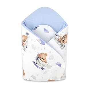 Baby Nellys Bavlněná zavinovačka pro miminka 75×75 cm – měkká, na suchý zip, Medvídci modří