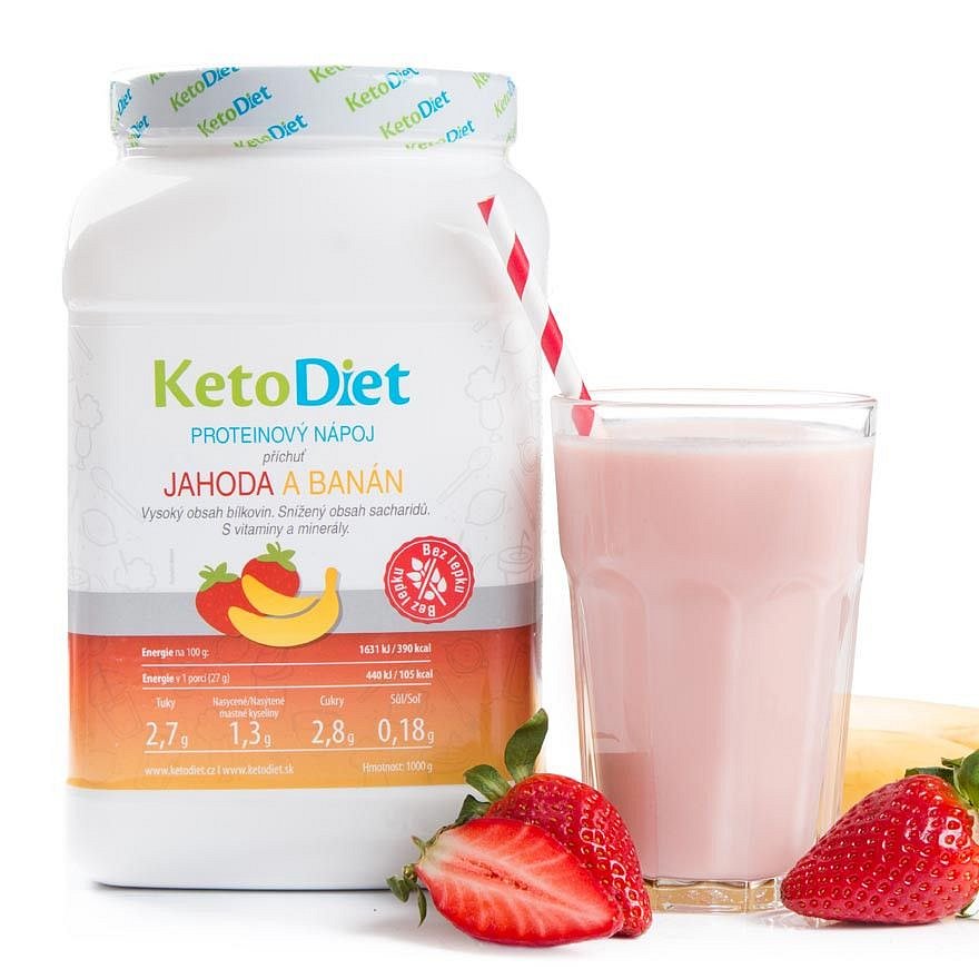 KetoDiet Proteinový nápoj jahoda a banán 1000 g