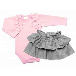 Baby Nellys 2-dílná sada, body dl.rukáv + suknička Dance Baby, růžová/šedá vel.  98