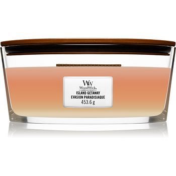 Woodwick Trilogy Island Getaway vonná svíčka s dřevěným knotem (hearthwick) 453,6 g
