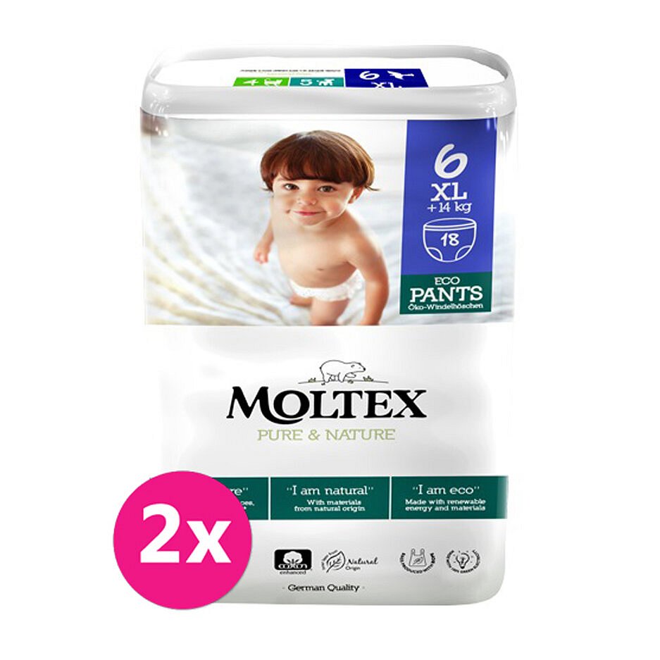 2x MOLTEX Pure&Nature Kalhotky plenkové jednorázové 6 XL (14 kg+) 18 ks