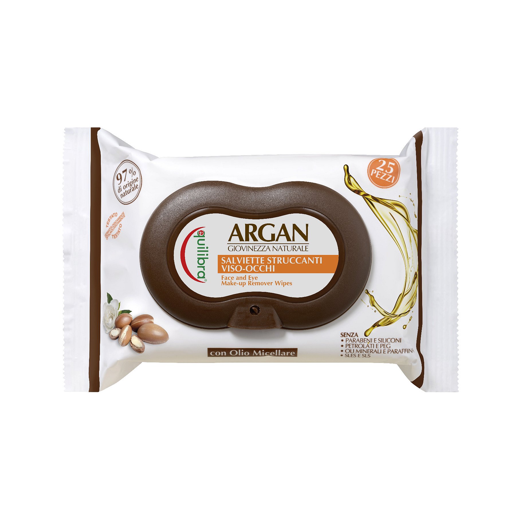 Equilibra Argan Face/Eye MakeUp Remover Wipes odličovací ubrousky 25 ks