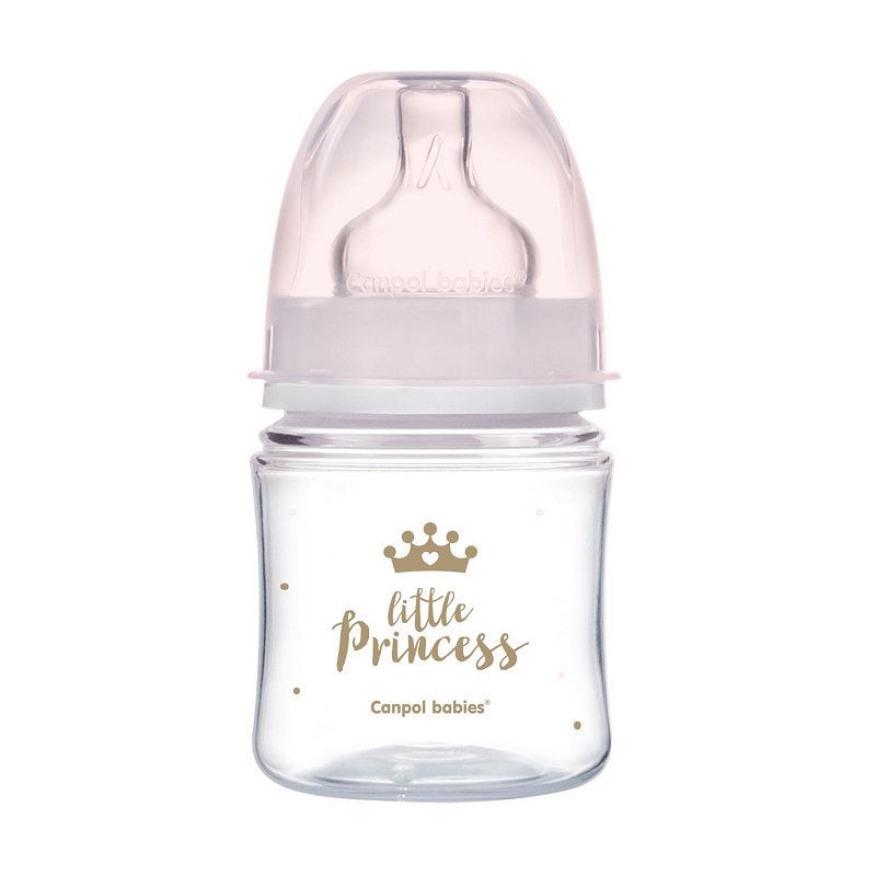 Canpol babies Lahev se širokým hrdlem ROYAL BABY 120ml růžová