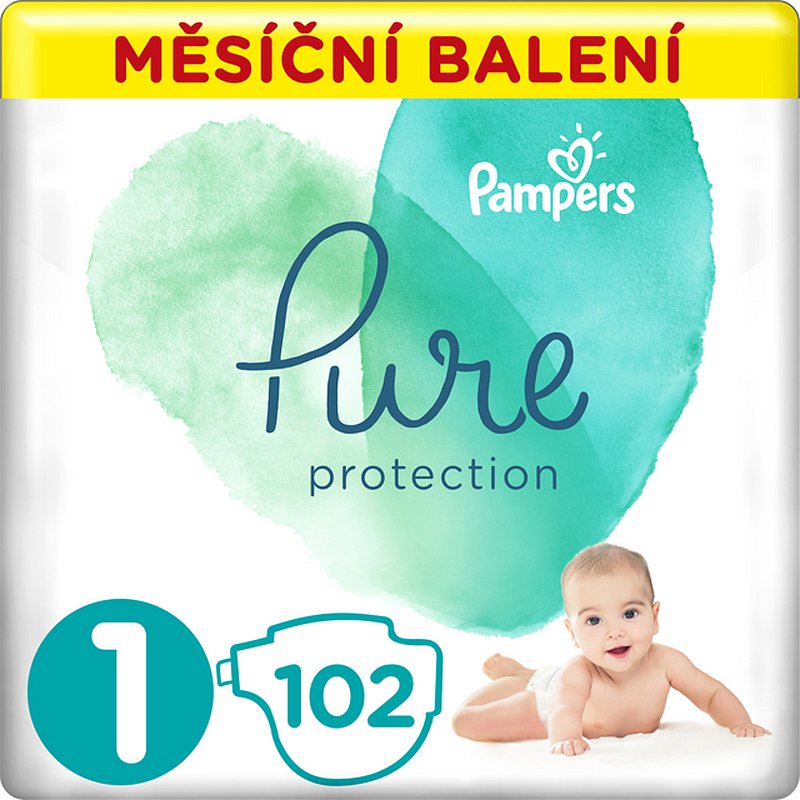 PAMPERS Pure Protection 1 (2-5 kg) 102 ks - jednorázové pleny