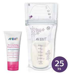 Philips AVENT Krém na bradavky 30 ml + Sáčky na mateřské mléko 180 ml, 25 ks