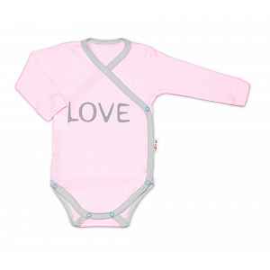 Baby Nellys Body dlouhý rukáv Love - zapínání bokem, růžové vel.  62