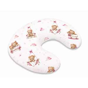 Baby Nellys Kojící polštář/podkova, bavlna, Medvídci, růžový, ergonomický polštář pro kojení