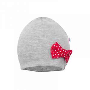 New Baby Kojenecká čepička s šátkem na krk  Missy šedo-červená, vel. 92 (18-24m)