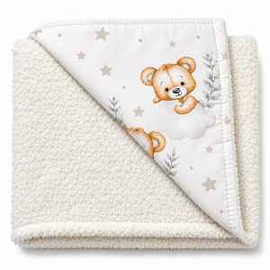 Baby Nellys Dětská oboustranná deka beránek 90x75 cm, Sleepy Teddy, bílá, cream