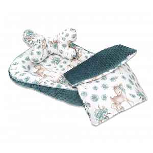 Baby Nellys 3-dílná sada Oboustranné hnízdečko minky 55x75 cm, Srnka a Růže - tm. zelená