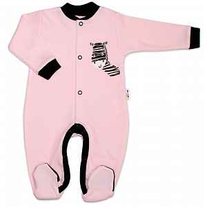 Baby Nellys Bavlněný overálek Zebra - růžový vel.  68