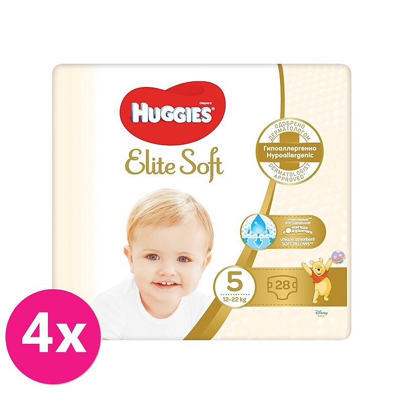 4x HUGGIES Jednorázové pleny Elite Soft vel. 5, 28 ks