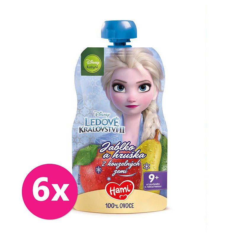 6 x HAMI Disney Frozen Elsa ovocná kapsička Jablko a Hruška 110 g, 9+