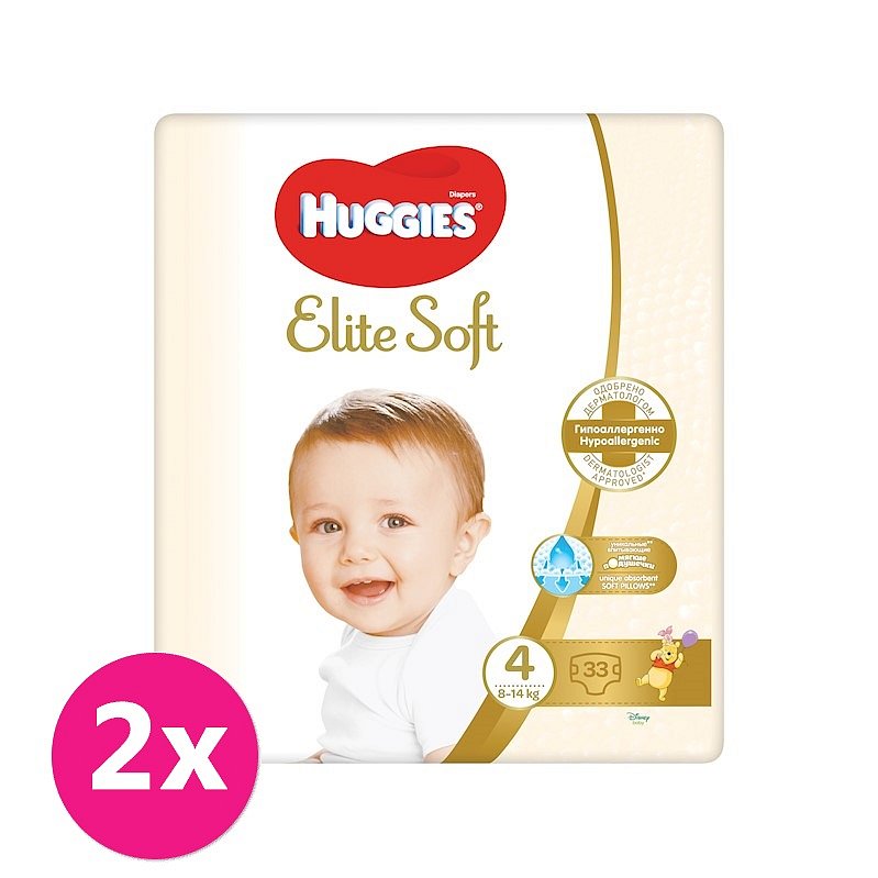 2x HUGGIES Jednorázové pleny Elite Soft vel. 4, 33 ks