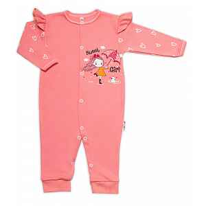 Baby Nellys Bavlněný kojenecký overal bez šlapek Sweet Girl, losos/meruňka, vel. 80