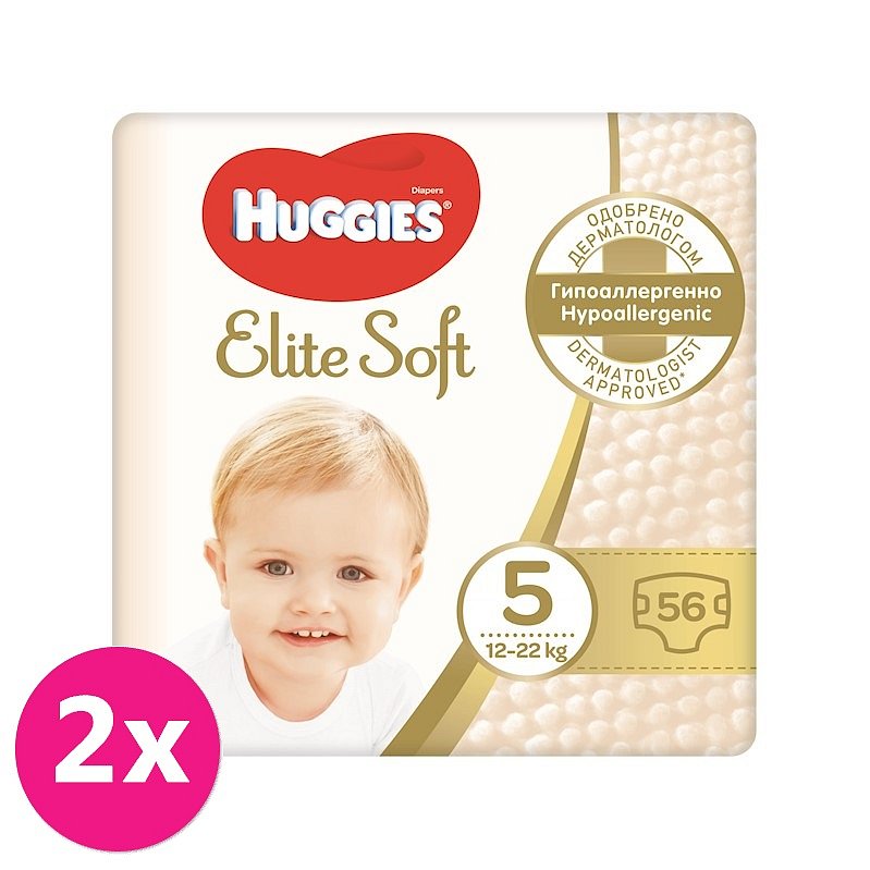 2x HUGGIES Jednorázové pleny Elite Soft vel. 5, 56 ks