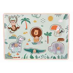 Adam Toys Dřevěné zábavné vkládací puzzle se zvukem  Safari