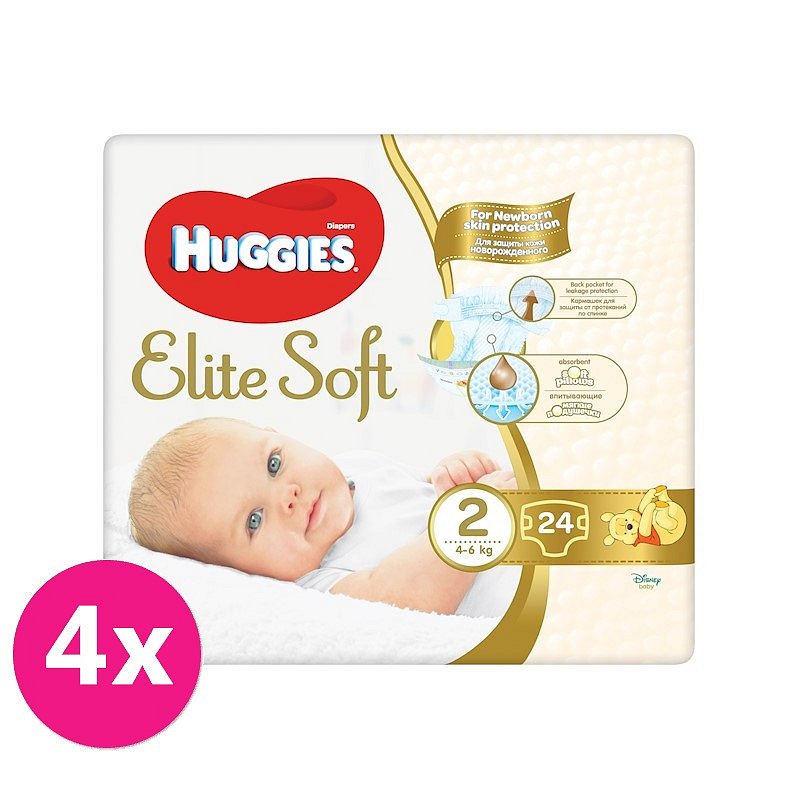 4x HUGGIES Jednorázové pleny Elite Soft vel. 2, 24 ks