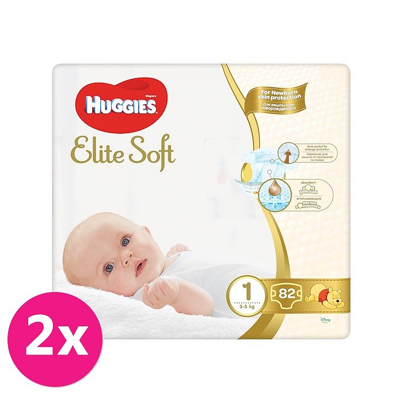 2x HUGGIES Jednorázové pleny Elite Soft vel. 1, 82 ks