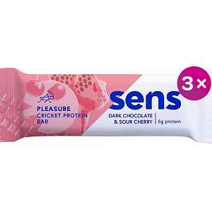 Sens Pleasure Protein tyčinka s cvrččí moukou Tmavá čokoláda & Višeň 3 x 40 g