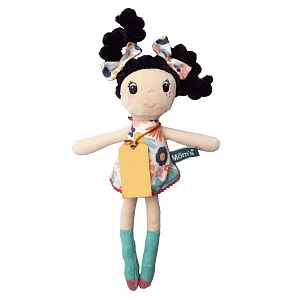 TULIMI Měkká hadrová panenka ZUZKA s černými vlásky