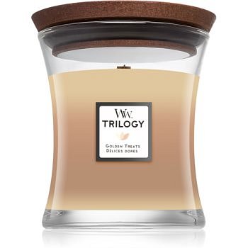 Woodwick Trilogy Golden Treats vonná svíčka s dřevěným knotem 275 g