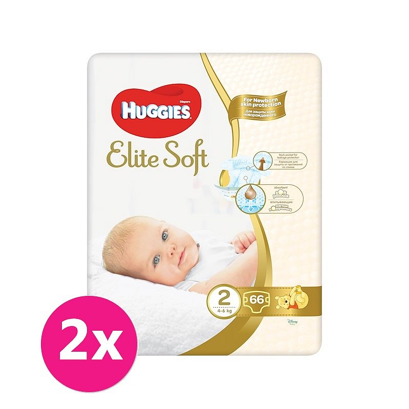 2x HUGGIES Jednorázové pleny Elite Soft vel. 2, 66 ks