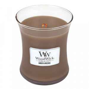 Woodwick Amber & Incense vonná svíčka 275 g s dřevěným knotem