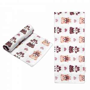 Baby Nellys Kvalitní bavlněná plenka Tetra Premium, 70x80 cm, Love Bear, hnědá/bílá - 1ks