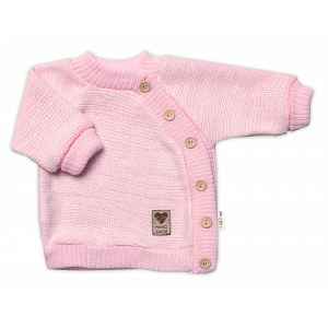 Baby Nellys Dětský pletený svetřík s knoflíčky, zap. bokem, Hand Made, růžový, vel. 80/86 vel.  80/86