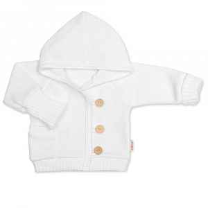 Baby Nellys Rostoucí pletený svetřík s kapucí, zapínání knoflíčky - bílý, vel. 68/74