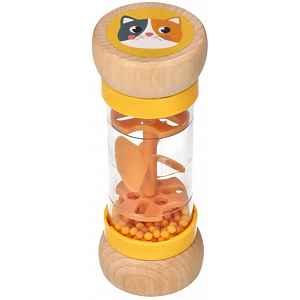 Adam Toys Dřevěné chrastítko/dešťová sprcha s kuličkama, Kočička - žluté