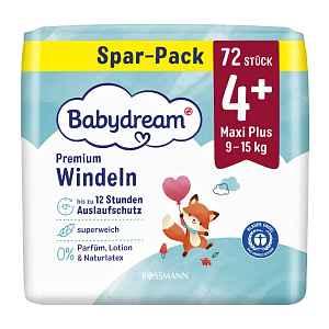 Babydream Pleny Premium Maxi Plus, 9–15 kg, vel. 4+, Jumbo-Pack 72 ks 72 ks