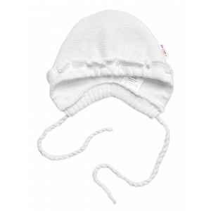 Baby Nellys Pletená čepička na zavazování bonetka Girl, Hand Made  bílá