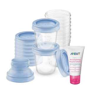 Philips AVENT VIA zásobníky na mateřské mléko, 10 ks + Krém na bradavky 30 ml