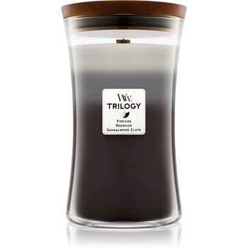 Woodwick Trilogy Warm Woods vonná svíčka s dřevěným knotem 609,5 g