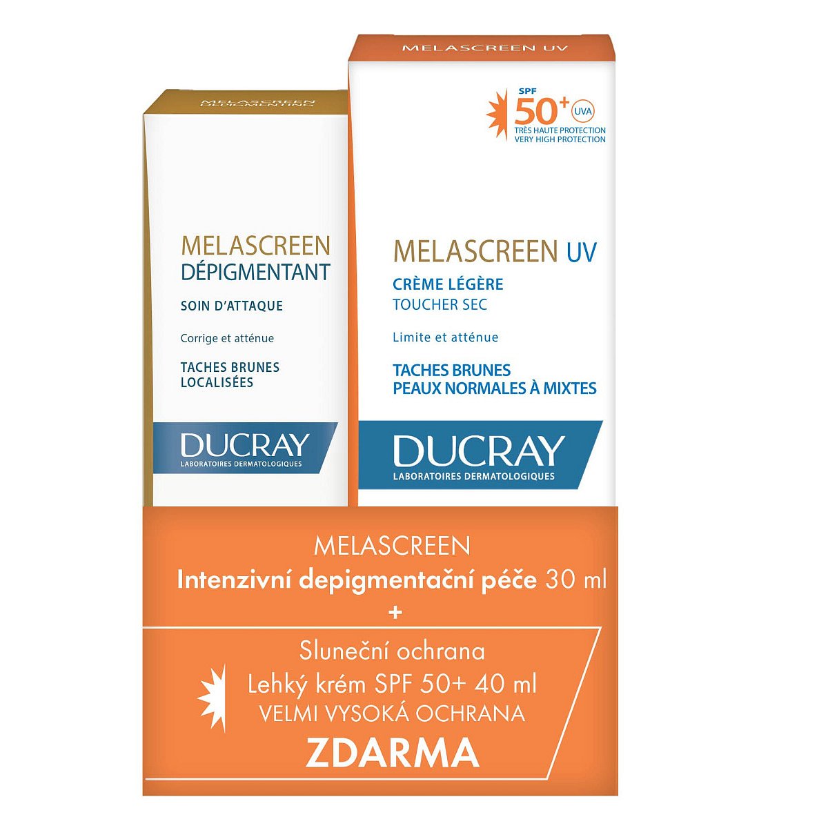 Ducray Melascreen Intenzivní depigmentační péče 30 ml + Lehký krém SPF50+ 40 ml