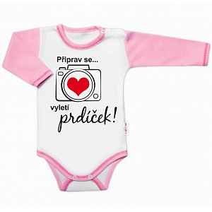 Baby Nellys Body dlouhý rukáv s vtipným textem , Připrav se....vyletí prdíček, holka,vel.68